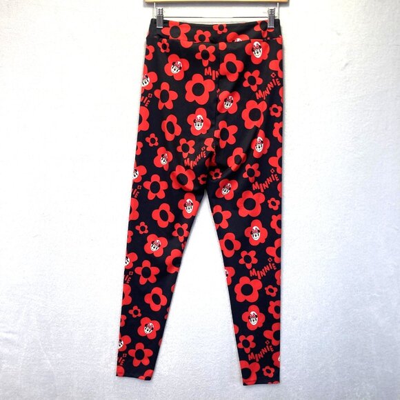 Disney Parks Minnie Mouse Leggings Womens Small S Black Red Floral Stretch Yoga - Picture 2 of 15